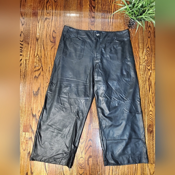 Anthropologie Maeve The Colette Cropped Wide-Leg Faux Leather Pants Bkack Sz 22 - Picture 5 of 16